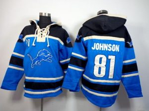 Detroit Lions #81 Calvin Johnson Blue Sawyer Hooded Sweatshirt NFL Hoodie