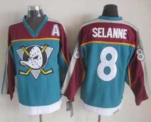Ducks #8 Teemu Selanne Red Turquoise CCM Throwback Stitched NHL Jersey