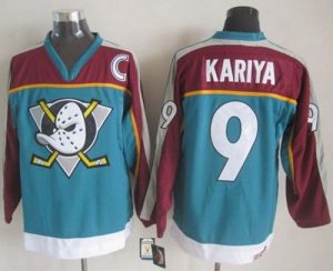 Ducks #9 Paul Kariya Red Turquoise CCM Throwback Stitched NHL Jersey