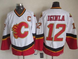 Flames #12 Jarome Iginla White Black CCM Throwback Stitched NHL Jersey