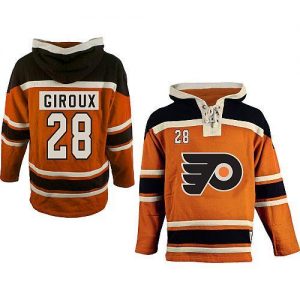 Flyers #28 Claude Giroux Orange Sawyer Hooded Sweatshirt Embroidered NHL Jersey