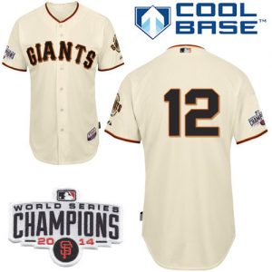 Giants #12 Joe Panik Cream Home Cool Base W 2014 World Series Champions Patch Stitched MLB Jersey