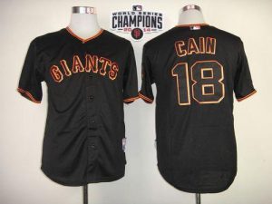 Giants #18 Matt Cain Black W 2014 World Series Champions Patch Stitched MLB Jersey