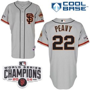 Giants #22 Jake Peavy Grey Road 2 Cool Base W 2014 World Series Champions Patch Stitched MLB Jersey