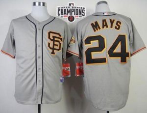 Giants #24 Willie Mays Grey Road 2 Cool Base W 2014 World Series Champions Patch Stitched MLB Jersey
