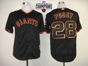 Giants #28 Buster Posey Black W 2014 World Series Champions Patch Stitched MLB Jersey