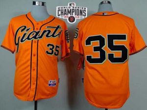 Giants #35 Brandon Crawford Orange Alternate Cool Base W 2014 World Series Champions Stitched MLB Jersey