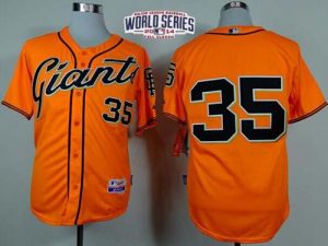 Giants #35 Brandon Crawford Orange Alternate Cool Base W 2014 World Series Patch Stitched MLB Jersey