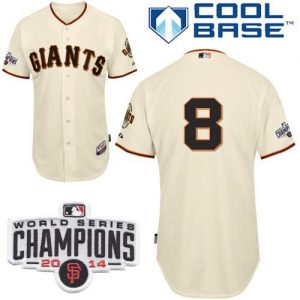 Giants #8 Hunter Pence Cream Cool Base W 2014 World Series Champions Patch Stitched MLB Jersey