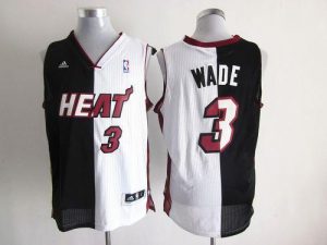 Heat #3 Dwyane Wade Black White Split Fashion Embroidered NBA Jersey