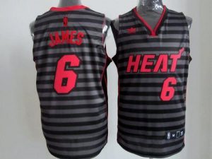 Heat #6 LeBron James Black Grey Groove Embroidered NBA Jersey