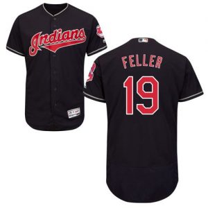 Indians #19 Bob Feller Navy Blue Flexbase Authentic Collection Stitched MLB Jersey