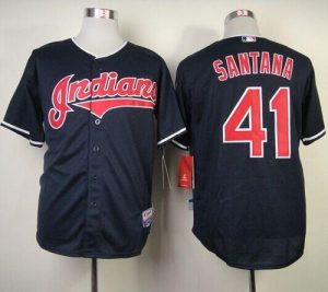 Indians #41 Carlos Santana Navy Blue Cool Base Stitched MLB Jersey
