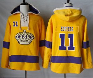 Kings #11 Anze Kopitar Gold Sawyer Hooded Sweatshirt Stitched NHL Jersey