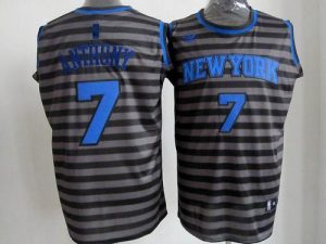 Knicks #7 Carmelo Anthony Black Grey Groove Embroidered NBA Jersey