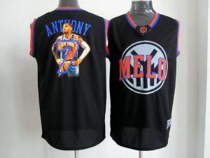 Knicks #7 Carmelo Anthony Black Notorious Embroidered NBA Jersey