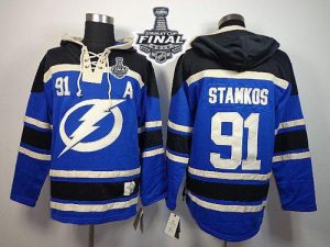 Lightning #91 Steven Stamkos Blue Sawyer Hooded Sweatshirt 2015 Stanley Cup Stitched NHL Jersey