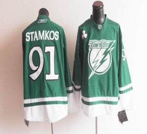 Lightning St Patty's Day #91 Steven Stamkos Green Embroidered NHL Jersey