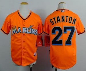 Marlins #27 Giancarlo Stanton Orange Cool Base Stitched Youth MLB Jersey