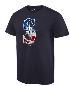 Men's Seattle Mariners USA Flag Fashion T-Shirt Navy Blue