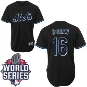 Mets #16 Dwight Gooden Black Fashion W 2015 World Series Patch Stitched MLB Jersey