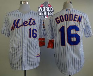 Mets #16 Dwight Gooden White(Blue Strip) Home Cool Base W 2015 World Series Patch Stitched MLB Jersey
