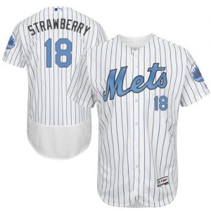 Mets #18 Darryl Strawberry White(Blue Strip) Flexbase Authentic Collection 2016 Father's Day Stitched MLB Jersey