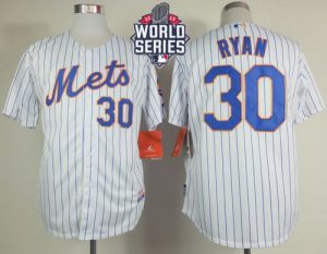 Mets #30 Nolan Ryan White(Blue Strip) Home Cool Base W 2015 World Series Patch Stitched MLB Jersey