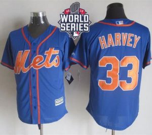 Mets #33 Matt Harvey Blue Alternate Home New Cool Base W 2015 World Series Patch Stitched MLB Jersey