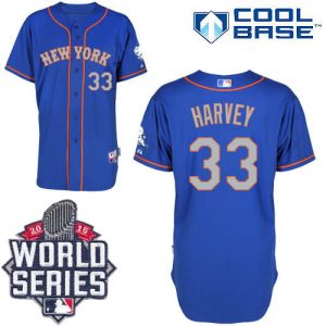 Mets #33 Matt Harvey Blue(Grey NO.) Alternate Road Cool Base W 2015 World Series Patch Stitched MLB Jersey