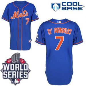 Mets #7 Travis d'Arnaud Blue Alternate Home Cool Base W 2015 World Series Patch Stitched MLB Jersey