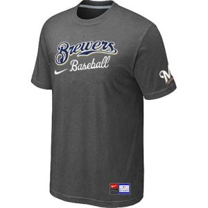Milwaukee Brewers Nike Short Sleeve Practice MLB T-Shirts Crow Grey