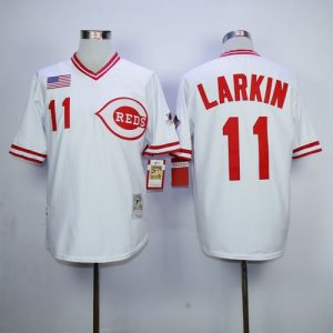 Mitchell And Ness 1990 Reds #11 Barry Larkin White Throwback Stitched MLB Jersey