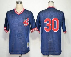 Mitchell And Ness Indians #30 Joe Carter Blue Throwback Stitched MLB Jersey
