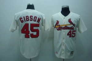 Mitchell and Ness 1967 Cardinals #45 Bob Gibson Stitched Cream Throwback MLB Jersey