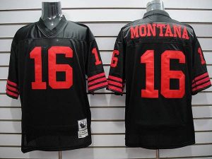Mitchell and Ness 49ers Joe Montana #16 Stitched Black NFL Jersey