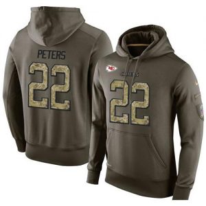 NFL Men's Nike Kansas City Chiefs #22 Marcus Peters Stitched Green Olive Salute To Service KO Performance Hoodie
