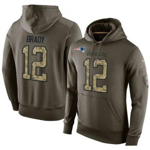 NFL Men's Nike New England Patriots #12 Tom Brady Stitched Green Olive Salute To Service KO Performance Hoodie