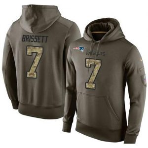 NFL Men's Nike New England Patriots #7 Jacoby Brissett Stitched Green Olive Salute To Service KO Performance Hoodie