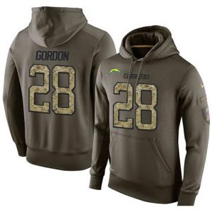 NFL Men's Nike San Diego Chargers #28 Melvin Gordon Stitched Green Olive Salute To Service KO Performance Hoodie