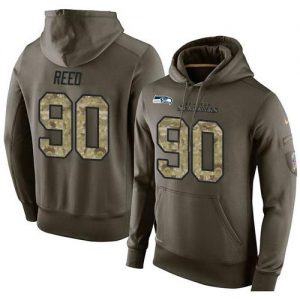 NFL Men's Nike Seattle Seahawks #90 Jarran Reed Stitched Green Olive Salute To Service KO Performance Hoodie