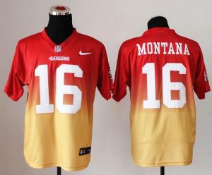 Nike 49ers #16 Joe Montana Red Gold Men's Stitched NFL Elite Fadeaway Fashion Jersey