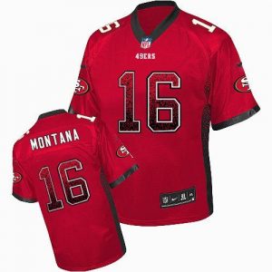 Nike 49ers #16 Joe Montana Red Team Color Men's Embroidered NFL Elite Drift Fashion Jersey