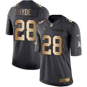 Nike 49ers #28 Carlos Hyde Black Men's Stitched NFL Limited Gold Salute To Service Jersey