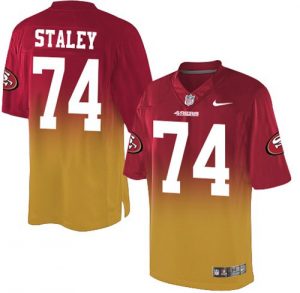 Nike 49ers #74 Joe Staley Red Gold Men's Stitched NFL Elite Fadeaway Fashion Jersey