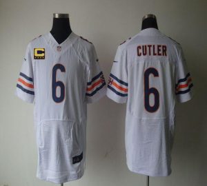 Nike Bears #6 Jay Cutler White With C Patch Men's Embroidered NFL Elite Jersey