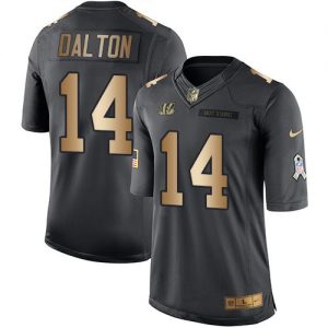 Nike Bengals #14 Andy Dalton Black Men's Stitched NFL Limited Gold Salute To Service Jersey