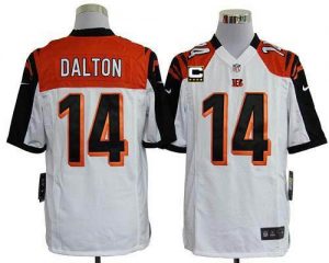 Nike Bengals #14 Andy Dalton White With C Patch Men's Embroidered NFL Game Jersey