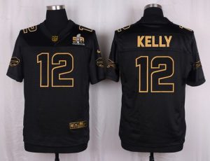 Nike Bills #12 Jim Kelly Black Men's Stitched NFL Elite Pro Line Gold Collection Jersey