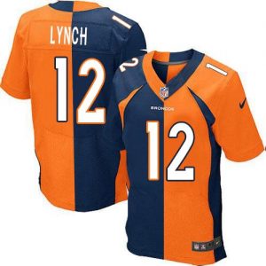 Nike Broncos #12 Paxton Lynch Orange Navy Blue Men's Stitched NFL Elite Split Jersey